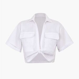 White Cropped hem shirt